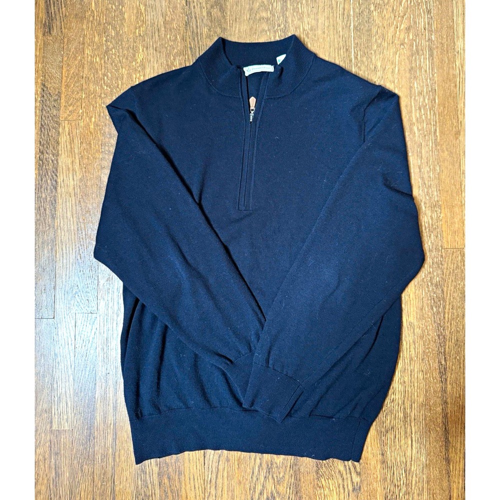 Donald Ross Men's L Black Merino Wool 1/4 Zip Golf Pullover Sweater